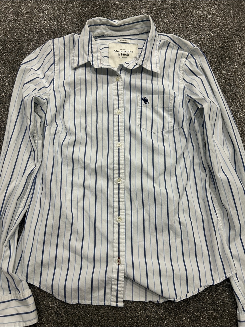 VINTAGE Abercrombie & Fitch White Shirt with Blue Stripes